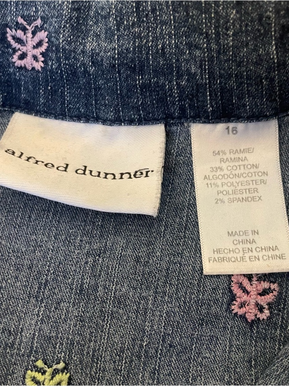 Denim Jacket with Pink Trim and Multicolor Butterfly Embroidery - Picture 2 of 8